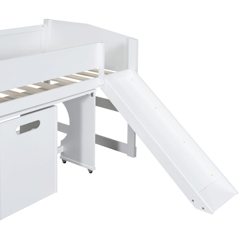 Low Study Twin Loft Bed with Rolling Portable Desk and Chair,Multiple Functions Bed- White - Urban Living Furniture (Los Angeles, CA)