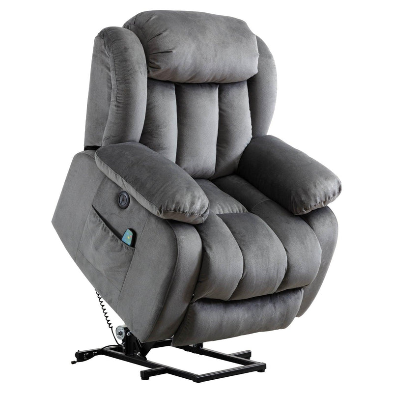 Power Massage Lift Recliner Chair with Heat & Vibration for Elderly, Heavy Duty and Safety Motion Reclining Mechanism - Antiskid Fabric Sofa Contempoary Overstuffed Design (Grey) - Urban Living Furniture (Los Angeles, CA)