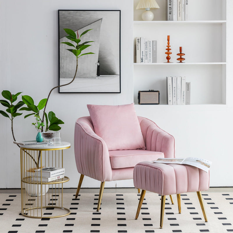 Velvet Accent Chair,Modern Barrel Chair with Ottoman, Arm Pub Chair for Living Room/Bedroom/Nail Salon, Blush Pink, Golden Finished, Suitable for Small Spaces - Urban Living Furniture (Los Angeles, CA)