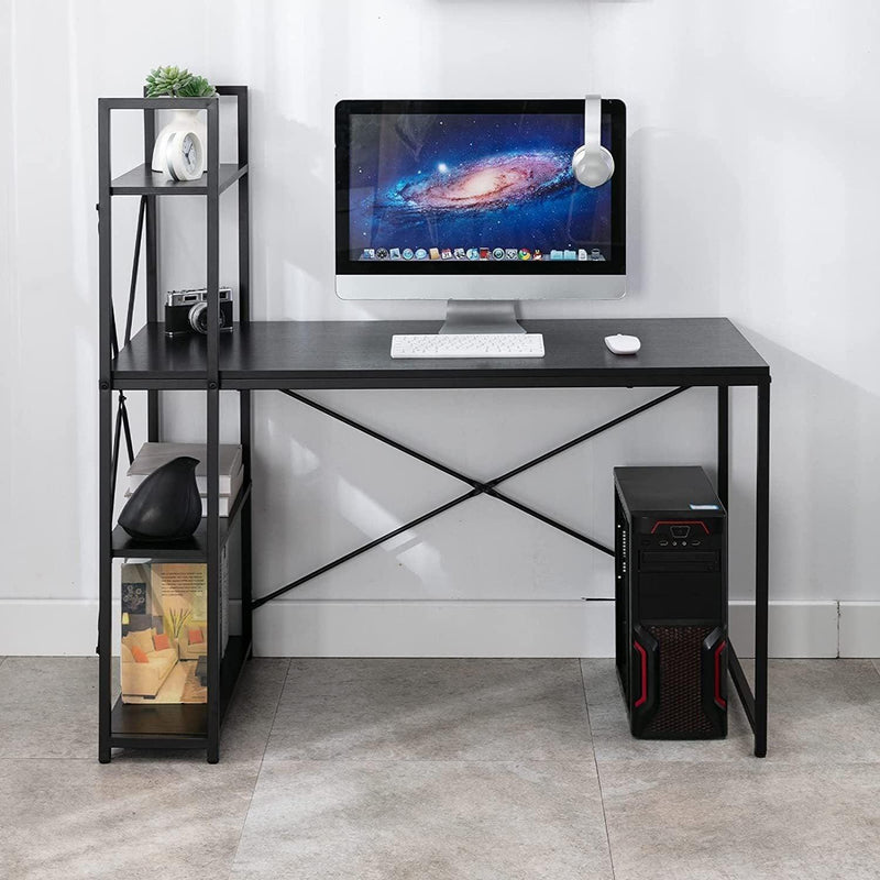 Computer Desk 48" withStorage Shelves Student Study Writing Table for Home OfficeModern Simple Style PC Laptop Table Rustic Black Metal Frame Black