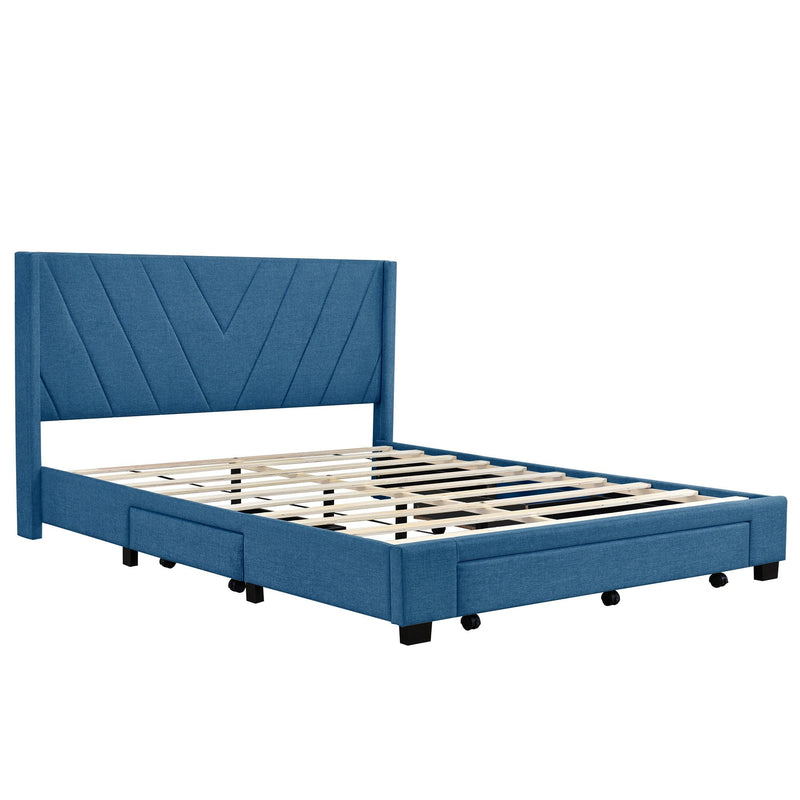 Queen SizeStorage Bed Linen Upholstered Platform Bed with 3 Drawers (Blue) - Urban Living Furniture (Los Angeles, CA)