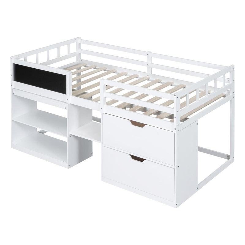 Twin Size Low Loft Bed with Rolling Desk, Shelf and Drawers - White - Urban Living Furniture (Los Angeles, CA)