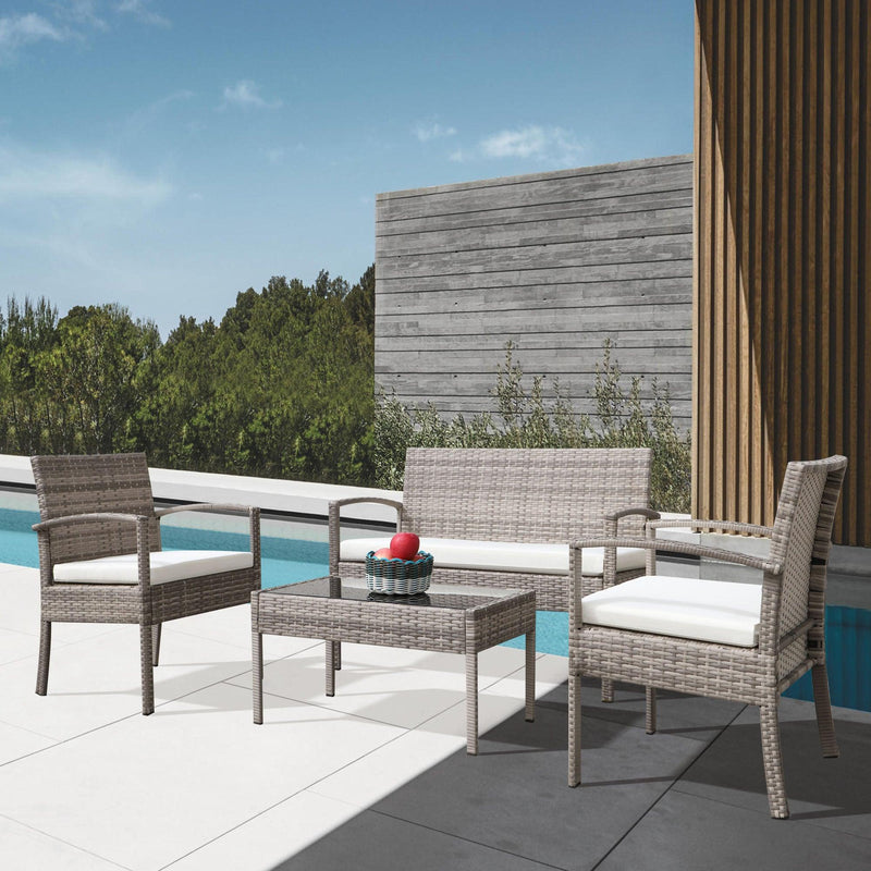 4 pieces outdoor rattan sofa patio furniture set gray wicker terrace talk sofa set