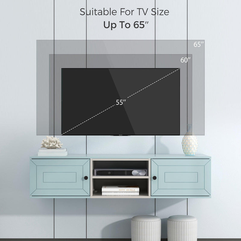 Wall Mounted 60" Floating TV Stand with LargeStorage Space, 3 Levels Adjustable shelves, Magnetic Cabinet Door, Cable Management