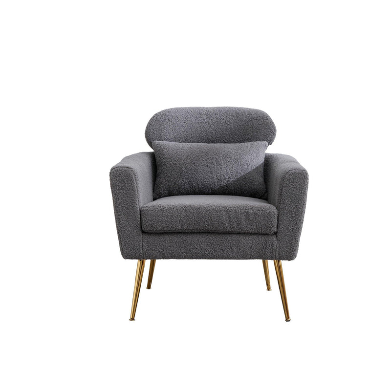 29.5"WModern Boucle Accent Chair Armchair Upholstered Reading Chair Single Sofa Leisure Club Chair with Gold Metal Leg and Throw Pillow for Living Room Bedroom Dorm Room Office, Gray Boucle - Urban Living Furniture (Los Angeles, CA)