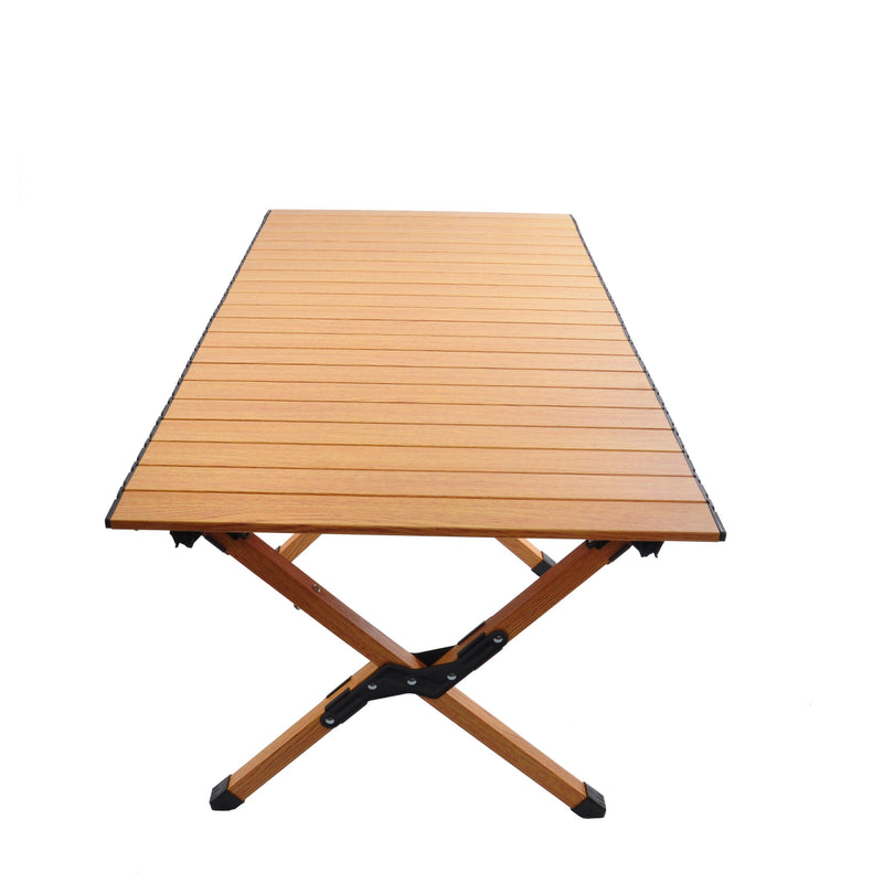 Portable picnic table, rollable aluminum alloy table top, with folding solid X-shaped frame, and handbag ZB1003MW