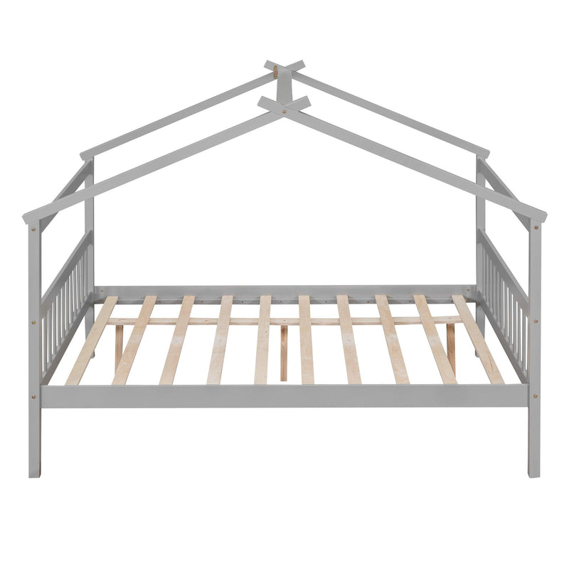 Full Size Wooden House Bed with Twin Size Trundle, Gray - Urban Living Furniture (Los Angeles, CA)