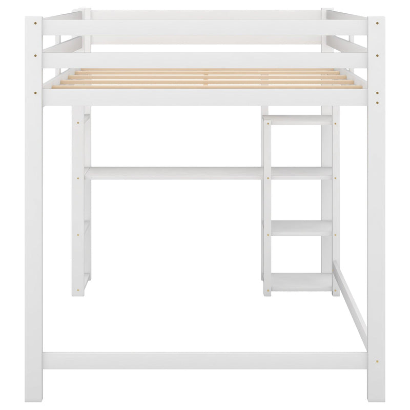Full Size Loft Bed with Built-in Desk and Shelves,White