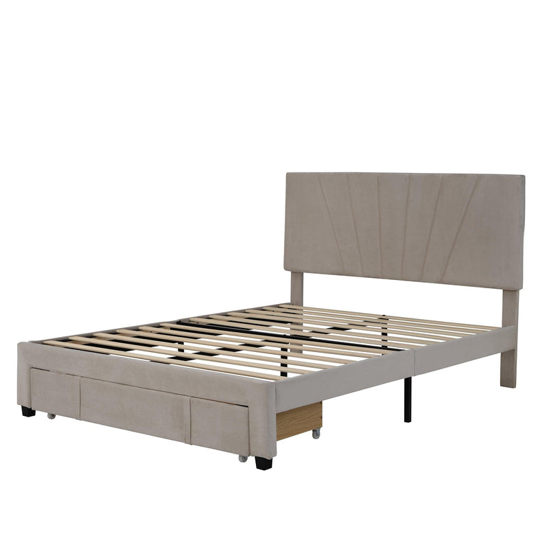 Queen SizeStorage Bed Velvet Upholstered Platform Bed with a Big Drawer - Beige - Urban Living Furniture (Los Angeles, CA)