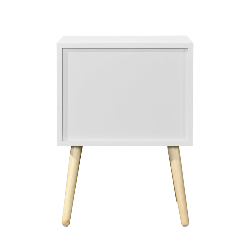 Side Table with 2 Drawer and Rubber Wood Legs, Mid-CenturyModernStorage Cabinet for Bedroom Living Room Furniture, White