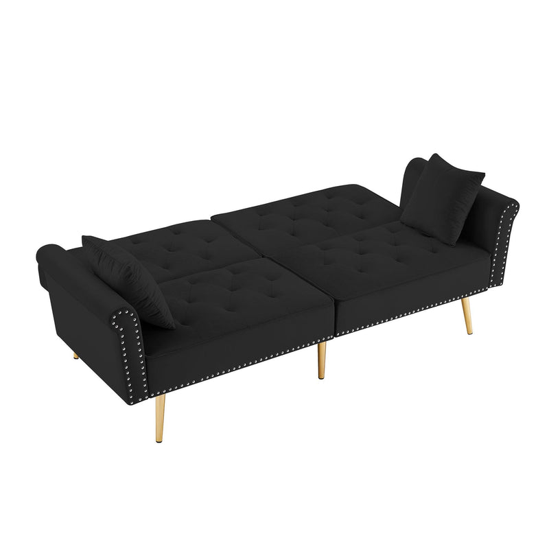 Modern Velvet Tufted Sofa Couch with 2 Pillows and Nailhead Trim, Loveseat Sofa Futon Sofa Bed with Metal Legs  for Living Room. - Urban Living Furniture (Los Angeles, CA)