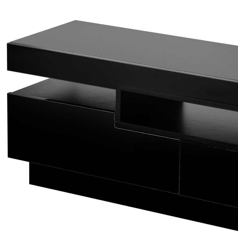 TV Stand with 4 Open Shelves,Modern High Gloss Entertainment Center for 75 Inch TV, Universal TVStorage Cabinet with 16-color RGB LED Color Changing Lights, Black - Urban Living Furniture (Los Angeles, CA)