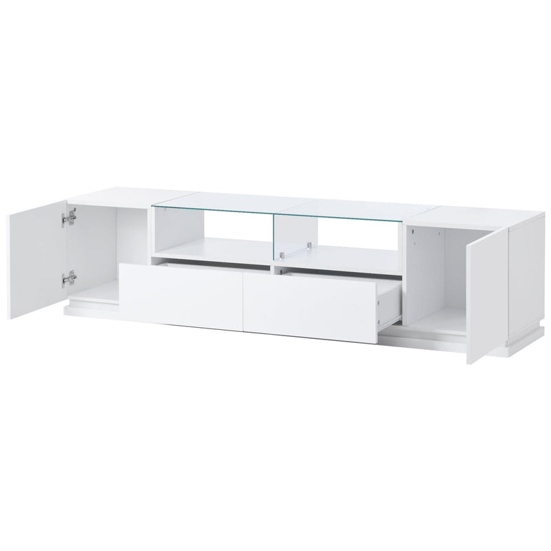 TV Stand with Tempered Glass,Modern High Gloss Entertainment Center for TVs Up to 70”, TV Cabinet withStorage and LED Color Changing Lights for Living Room, White