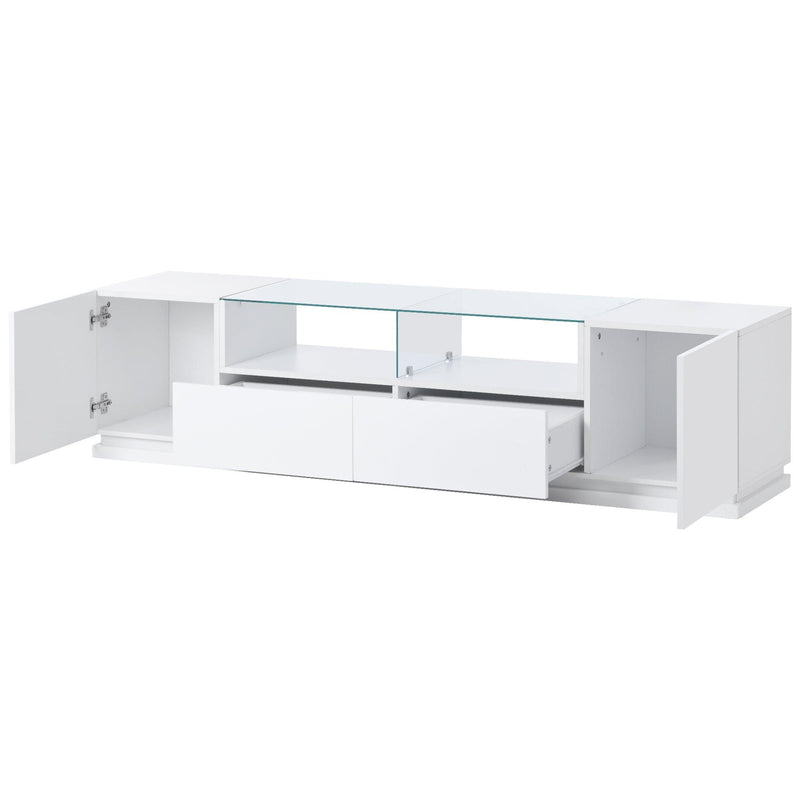 TV Stand with Tempered Glass,Modern High Gloss Entertainment Center for TVs Up to 70”, TV Cabinet withStorage and LED Color Changing Lights for Living Room, White - Urban Living Furniture (Los Angeles, CA)