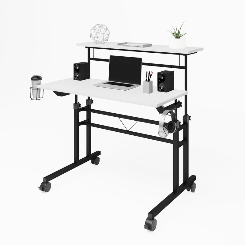 Techni Mobili Rolling Writing Desk with Height Adjustable Desktop and Moveable Shelf, White - Urban Living Furniture (Los Angeles, CA)