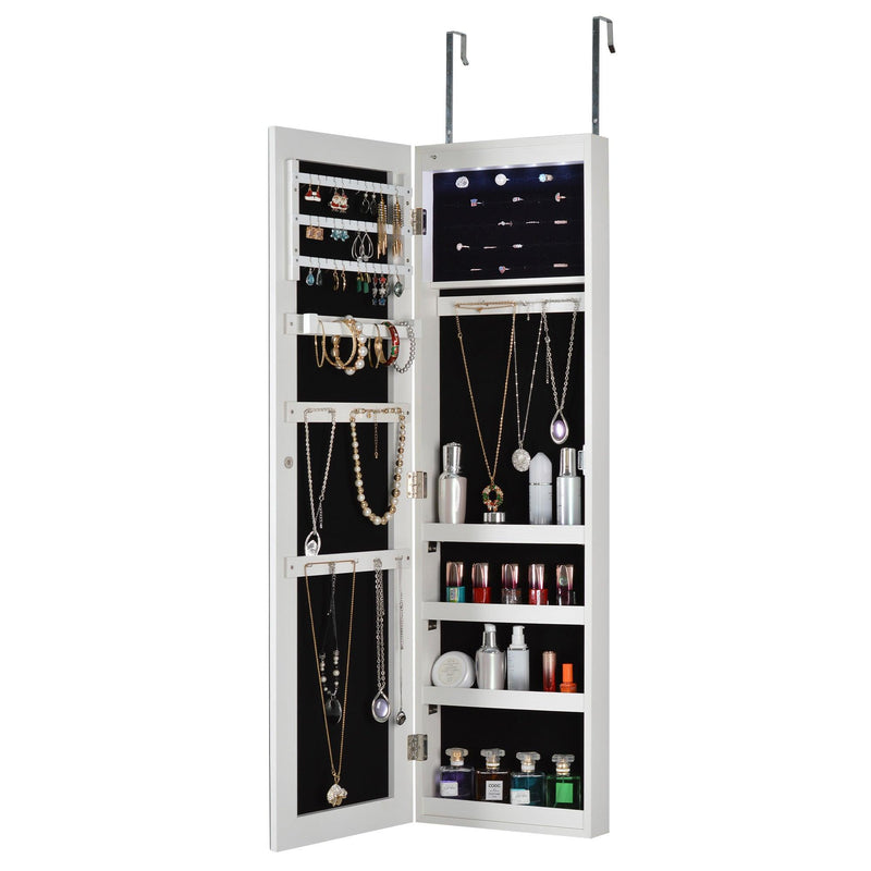 Full Mirror Fashion Simple JewelryStorage Cabinet  With Led Light  Can Be Hung On The Door Or Wall