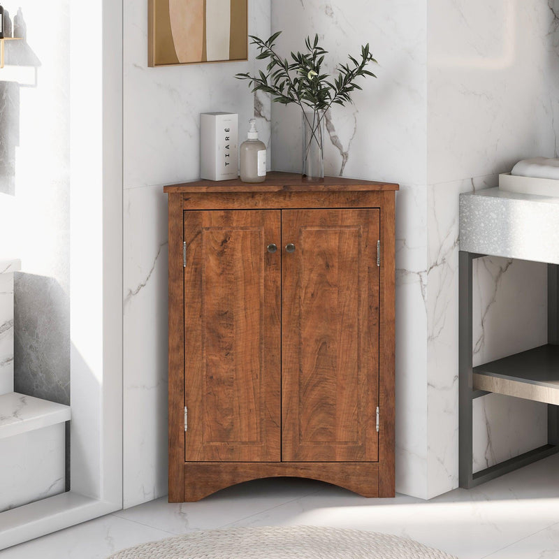 Brown Triangle BathroomStorage Cabinet with Adjustable Shelves, Freestanding Floor Cabinet for Home Kitchen - Urban Living Furniture (Los Angeles, CA)