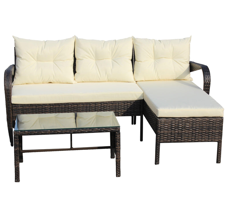 Outdoor patio Furniture sets 3 piece Conversation set wicker Ratten Sectional Sofa With Seat Cushions(Beige Cushion) - Urban Living Furniture (Los Angeles, CA)