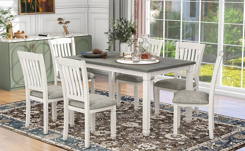 7-Piece Dining Table Set Wood Dining Table and 6 Upholstered Chairs with Shaped Legs for Dining Room/Living Room Furniture (Gray+White) - Urban Living Furniture (Los Angeles, CA)