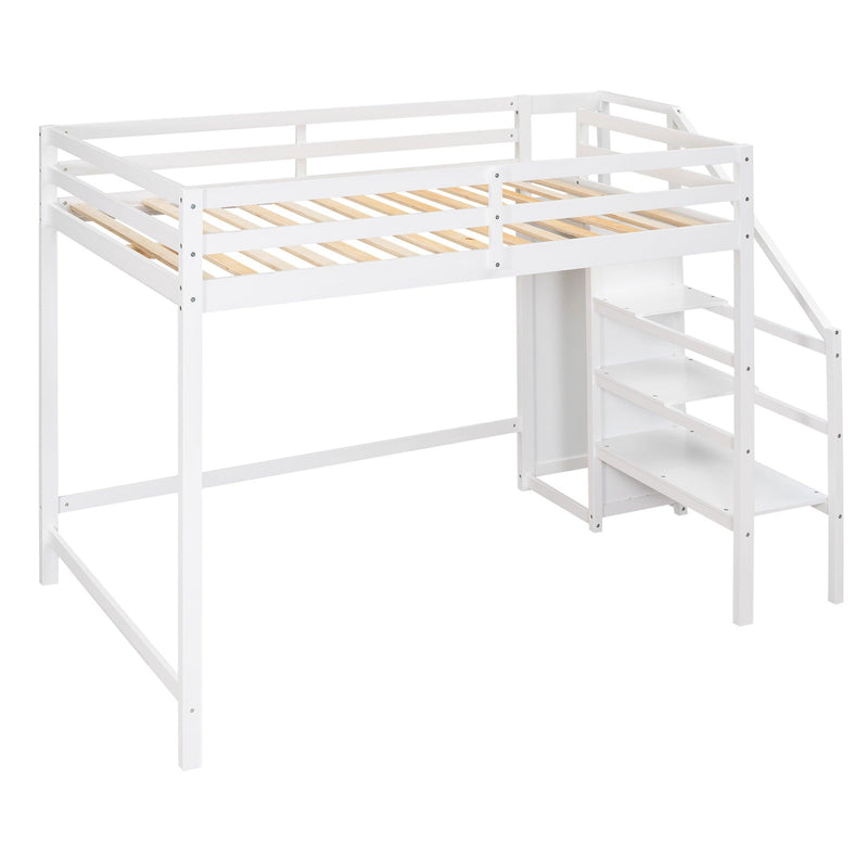 Full Size Loft Bed with Built-inStorage Wardrobe and Staircase,White - Urban Living Furniture (Los Angeles, CA)