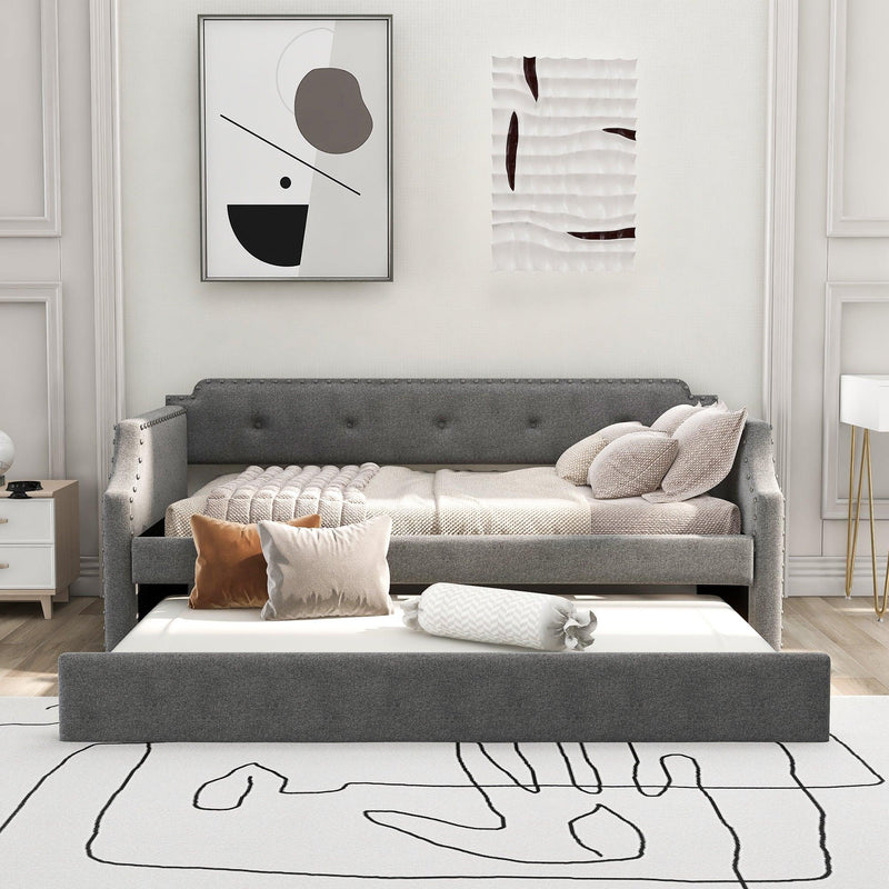 Upholstered Daybed with Trundle, Wood Slat Support,Upholstered Frame Sofa Bed , Twin,Gray - Urban Living Furniture (Los Angeles, CA)