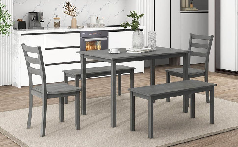 5-piece Wooden Dining Set, Kitchen Table with 2 Dining Chairs and 2 Benches, Farmhouse Rustic Style, Gray - Urban Living Furniture (Los Angeles, CA)