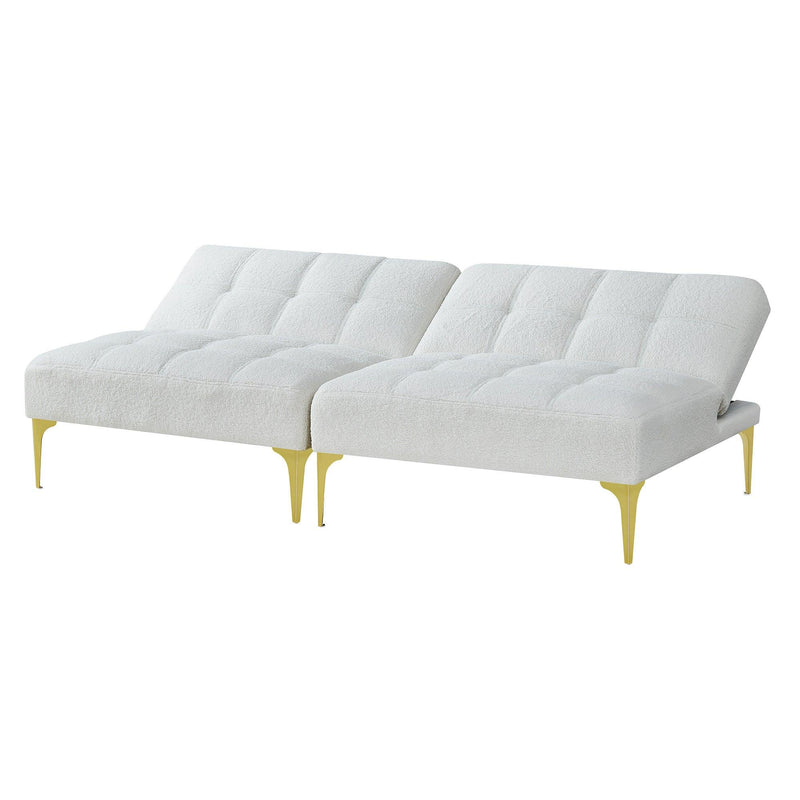 Convertible sofa bed futon with ld metal legs teddy fabric (White)
