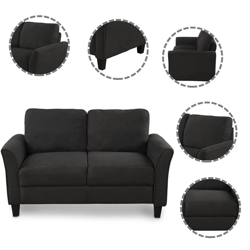 Living Room Furniture Armrest Single chair and Loveseat Sofa (Black)