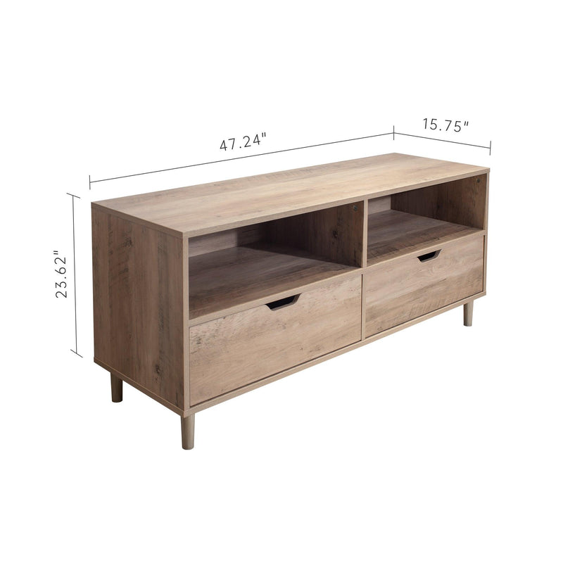 Rustic Oak TV Stand with 2 Drawer and Open Shelves, Entertainment Center, TV Console Table for Living Room, Bedroom - Urban Living Furniture (Los Angeles, CA)