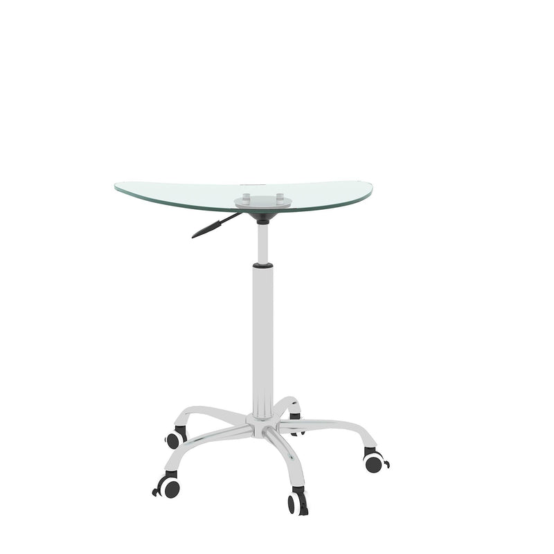 Adjustable Height Transparent Tempered Glass Table Desk Table with Lockable Wheels(Adjustable Range 24.2 "~32.7 ")