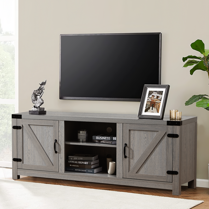 Modern Farmhouse Barn Door TV Stand,Storage Entertainment Center,Wood Media Console Table Cabinet 3-Level Adjustable Shelf for TVs up to 65 Inches ,58inch,Gray /Barnwood - Urban Living Furniture (Los Angeles, CA)