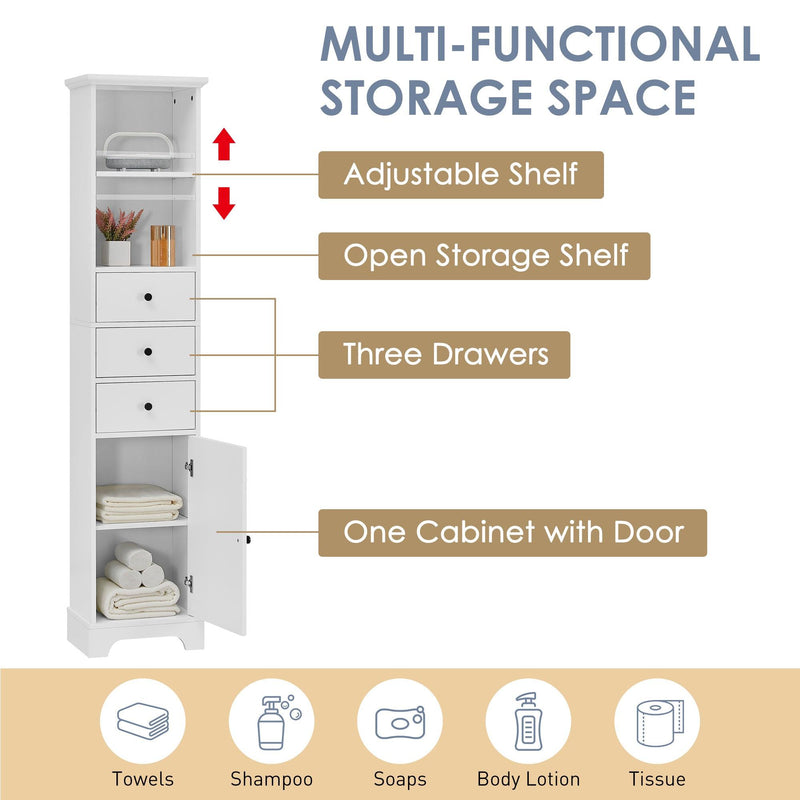 White Tall Bathroom Cabinet, FreestandingStorage Cabinet with 3 Drawers and Adjustable Shelf, MDF Board with Painted Finish - Urban Living Furniture (Los Angeles, CA)