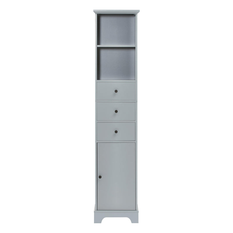 Grey Tall Bathroom Cabinet, FreestandingStorage Cabinet with 3 Drawers and Adjustable Shelf, MDF Board with Painted Finish - Urban Living Furniture (Los Angeles, CA)