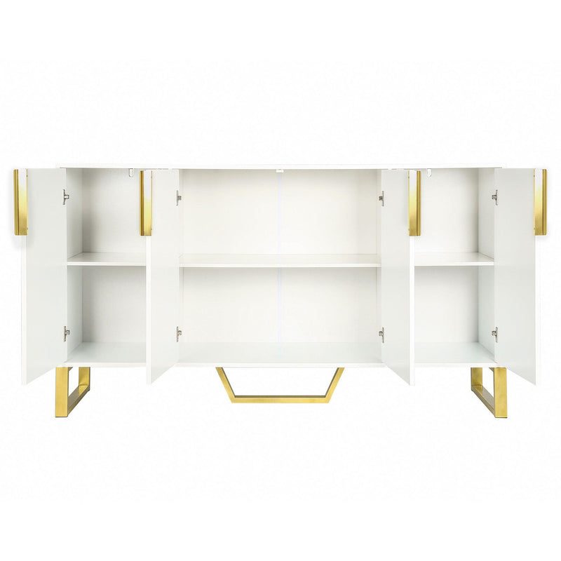 Modern sideboard with Four Doors, Metal handles & Legs and Adjustable Shelves Kitchen Cabinet (White) - Urban Living Furniture (Los Angeles, CA)