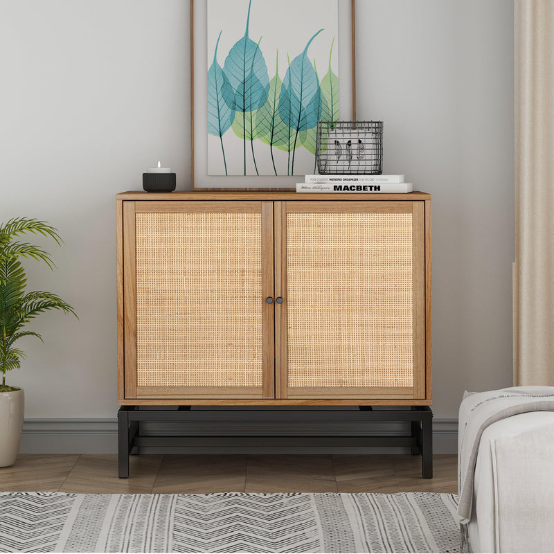 Natural rattan，2 door cabinet，with 1 Adjustable Inner Shelves，rattan，AccentStorage Cabinet - Urban Living Furniture (Los Angeles, CA)