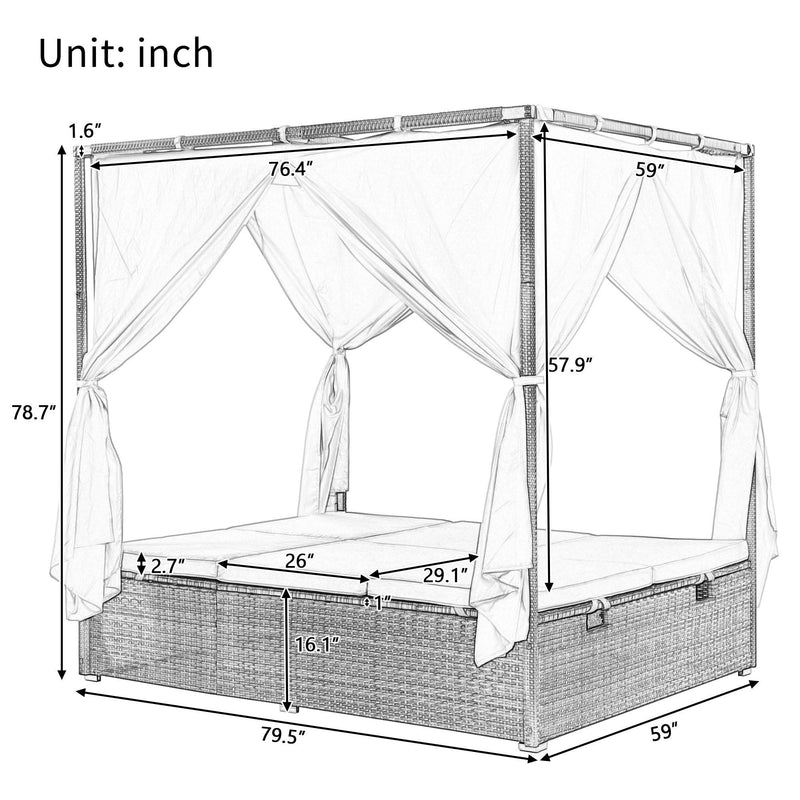 Adjustable Sun Bed With Beige Curtain and Orange Cushion - Urban Living Furniture (Los Angeles, CA)