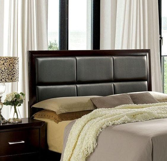 Espresso Color Queen Size bed Leatherette Padded Headboard 1pc Bed Contemporary Bedroom Furniture - Urban Living Furniture (Los Angeles, CA)