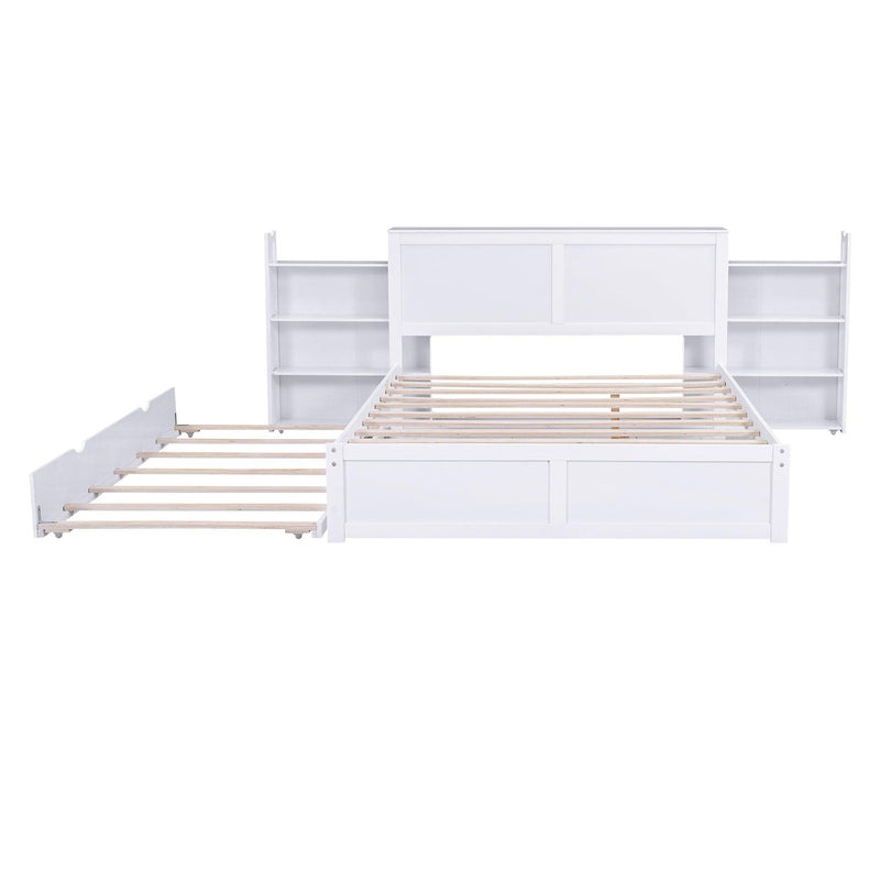 Queen SizeStorage Platform Bed with Pull Out Shelves and Twin Size Trundle, White - Urban Living Furniture (Los Angeles, CA)