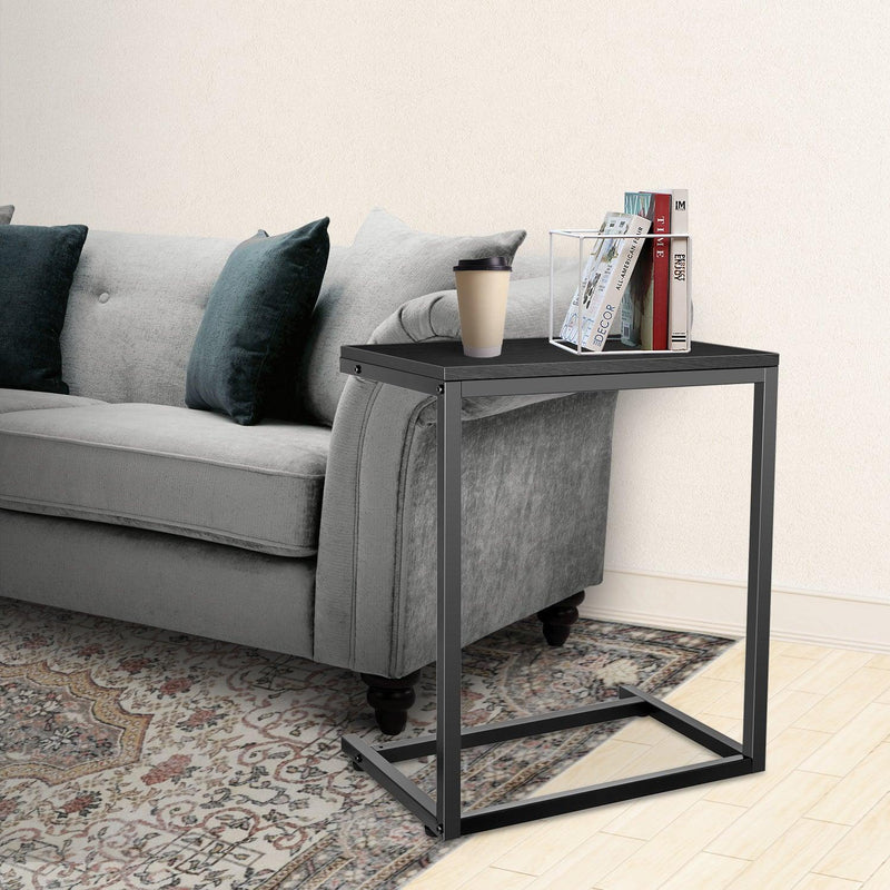 C Shaped Sofa Side End Table with Hardwood Surface, 13.75" D x 21.75" W x 27" H, Black