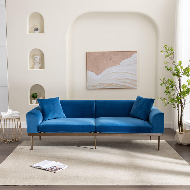 Modern Velvet Sofa with Metal Legs,Loveseat Sofa Couch with Two Pillows for Living Room and Bedroom,Blue - Urban Living Furniture (Los Angeles, CA)