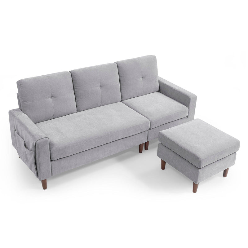 80” Convertible Sectional Sofa Couch, 3 Seats L-shape Sofa with Removable Cushions and Pocket, Rubber Wood Legs, Light Grey Chenille
