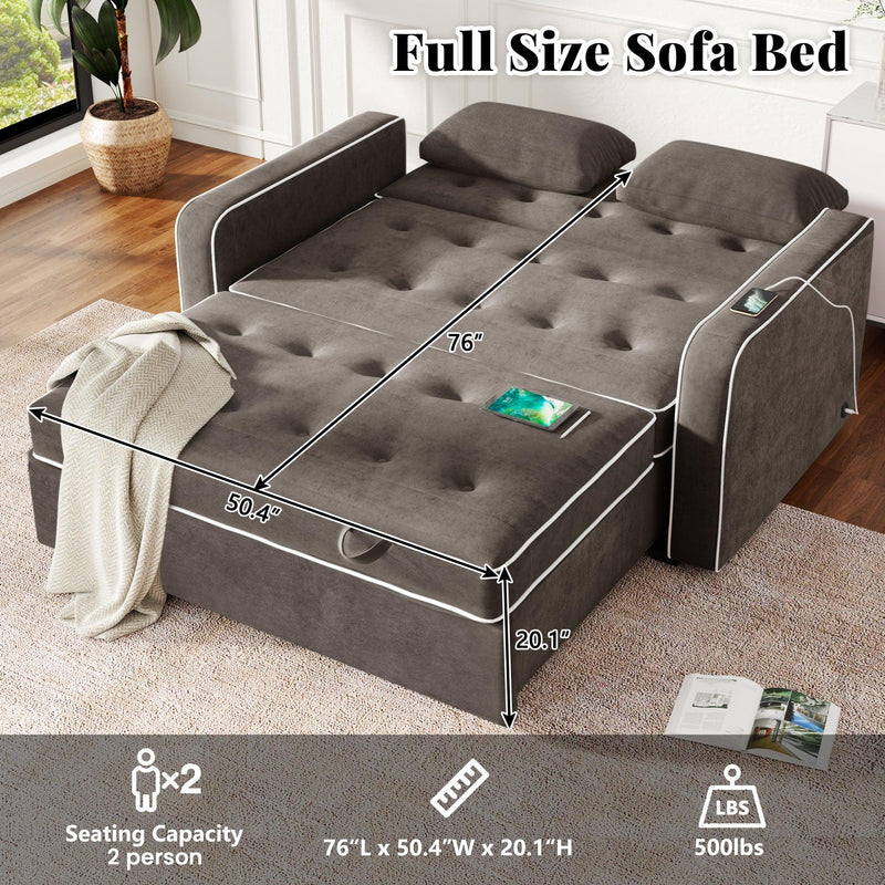 65.7" Linen Upholstered Sleeper Bed , Pull Out Sofa Bed Couch attached two throw pillows,Dual USB Charging Port and Adjustable Backrest for Living Room Space,Gray - Urban Living Furniture (Los Angeles, CA)