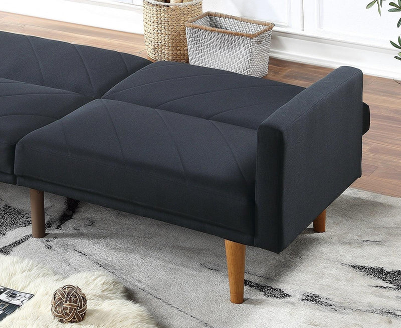 Modern Electric Look 1pc Convertible Sofa Couch Black Linen Like Fabric Cushion Clean Lines Wooden Legs Living Room - Urban Living Furniture (Los Angeles, CA)