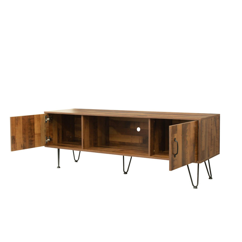 TV Media Stand, 60 inch Wide ,Modern Industrial, Living Room Entertainment Center,Storage Shelves and Cabinets, for Flat Screen TVs up to 65 inches in Natural