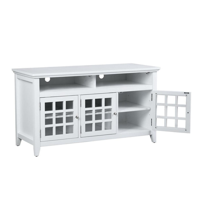 48 INCH TV Stand， TV Stands & Entertainment Centers with 3-Door Cabinet - white