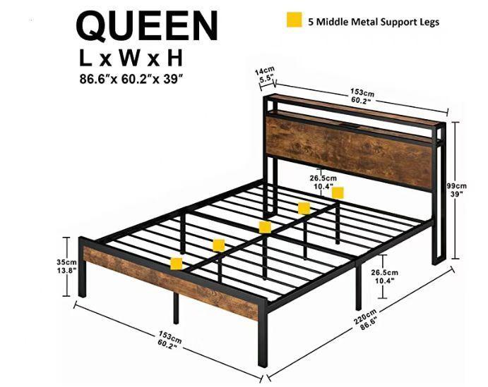 Queen Size  Metal Platform Bed Frame with Wooden Headboard and Footboard with USB LINER, No Box Spring Needed, Large Under BedStorage, Easy Assemble - Urban Living Furniture (Los Angeles, CA)