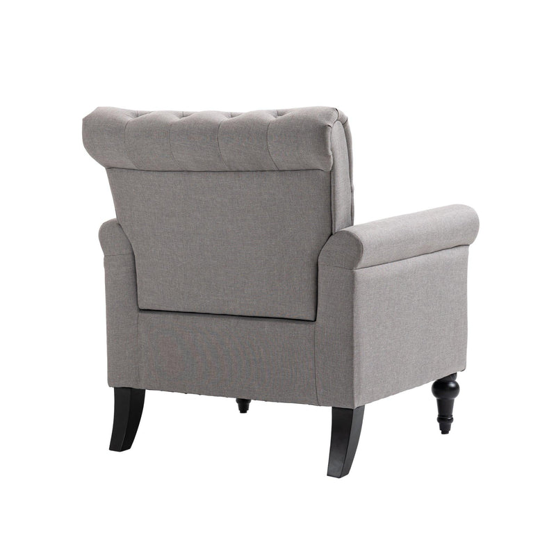 Mid-CenturyModern Accent Chair, Linen Armchair w/Tufted Back/Wood Legs, Upholstered Lounge Arm Chair Single Sofa for Living Room Bedroom, Light grey - Urban Living Furniture (Los Angeles, CA)