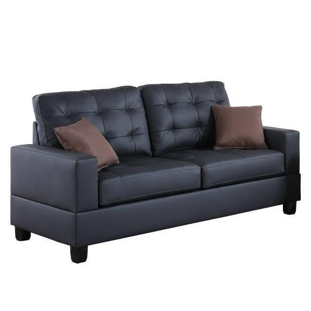 Living Room Furniture 2pc Sofa Set Black Faux Leather Tufted Sofa Loveseat w Pillows Cushion Couch - Urban Living Furniture (Los Angeles, CA)