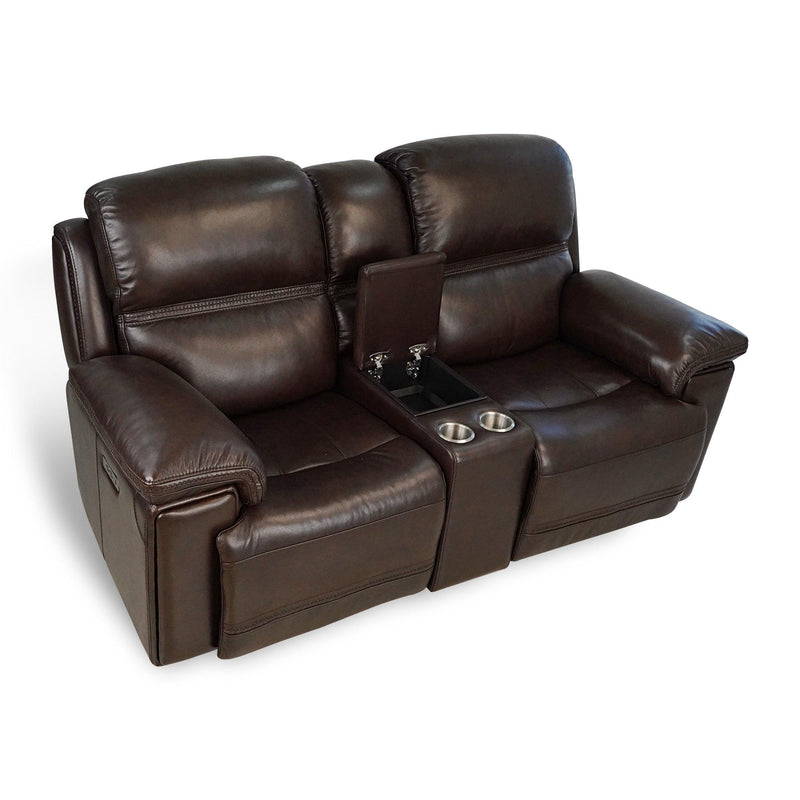 Timo Top Grain Leather Power Reclining Loveseat With Console | Adjustable Headrest |Storage | Steel Cup Holders | Cross Stitching - Urban Living Furniture (Los Angeles, CA)