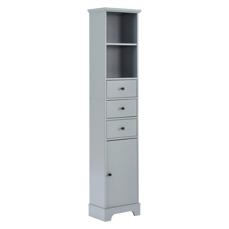 Grey Tall Bathroom Cabinet, FreestandingStorage Cabinet with 3 Drawers and Adjustable Shelf, MDF Board with Painted Finish - Urban Living Furniture (Los Angeles, CA)